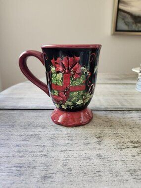 Christmas Mug 1990's Certified International Gift, Bow, Cardinal Susan Wignet